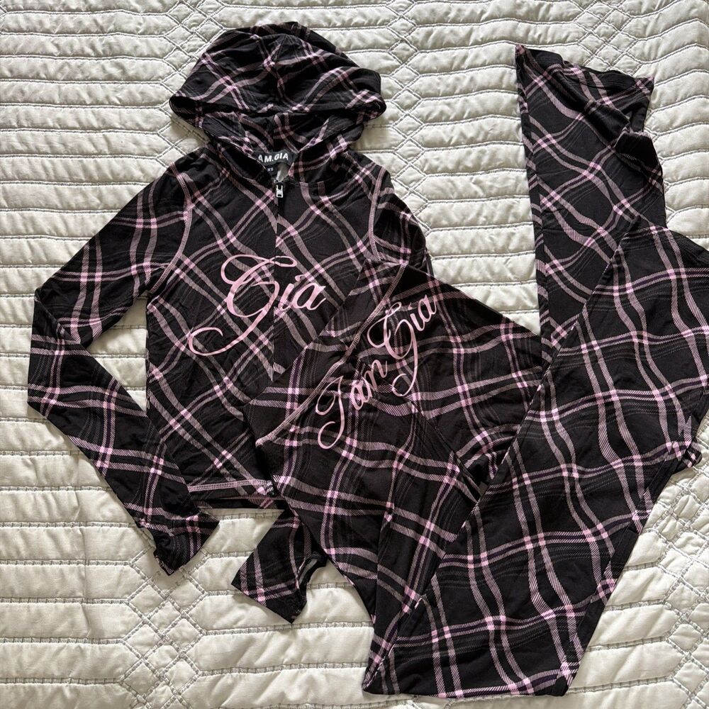 I.AM.GIA. Blare Hoodie & Trackpants Set BLACK WARPED PLAID XS - Picture 1 of 5